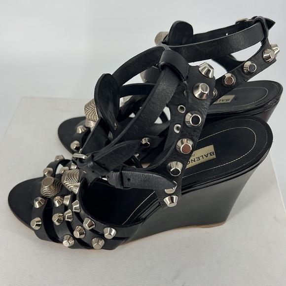 Balenciaga 41 Arena Gladiator Roman Black Large Stud studded Wedges Sandals E837 - Picture 10 of 17